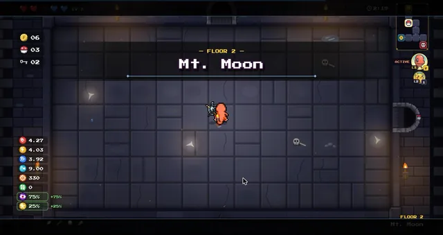 Arriving on floor 2, Mt. Moon, with the Darkrai and Jirachi rift odds in the stat column